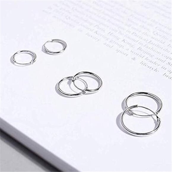 Silver Hoop Earrings- Cartilage Earring Small Hoop Earrings for Women Men Girls - Picture 4 of 7